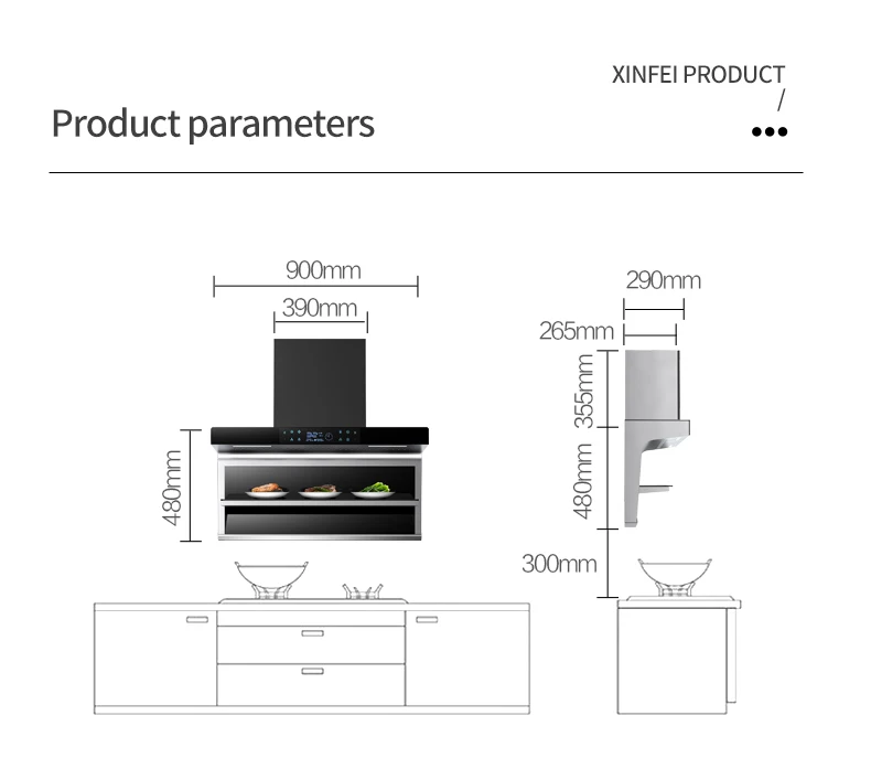 Kap mesin hisap ganda 7 berbentuk 220v, peralatan rumah dapur penyedot besar sisi atas