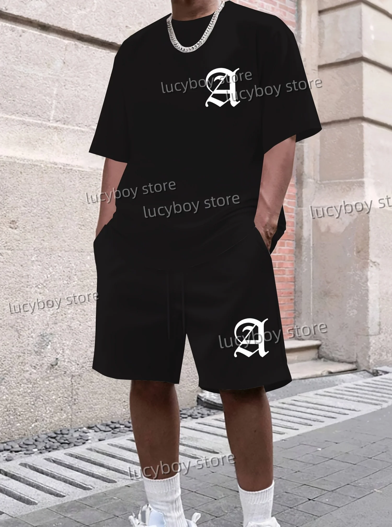 

Summer men Polyester jogging training tracksuit two-piece set plus size adult outdoors sports Tracksuits T-shirt shorts set