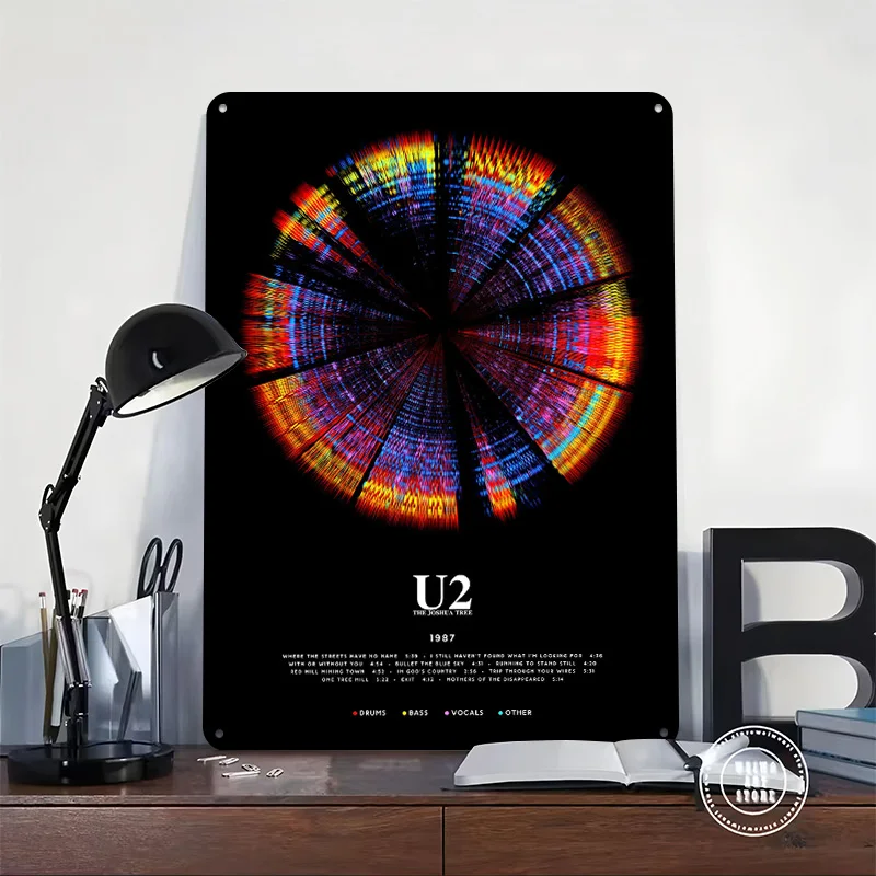 UThe Joshua Tree (1987) - Circular 3D Texture Printed Poster Custom Vintage Metal Tin Plate Sign for Wall Art Room Decor Home