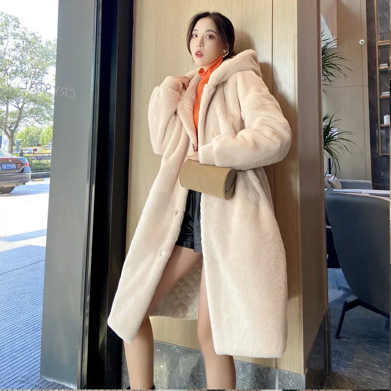 2024 New Winter Hooded Women Faux Fur Coat Ladies Thick Warm Long Fur Jacket Soft Tedy Female Loose Faux Fur Coats Outwear Parka