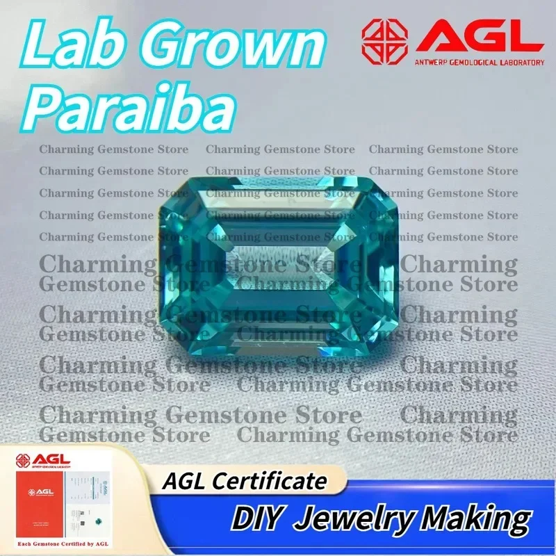 

Lab Grown Paraiba Gemstone Emerald Cut for DIY Jewelry Making Ring Necklace Bracelet Inlay Lab Created Paraiba Tourmaline AGL