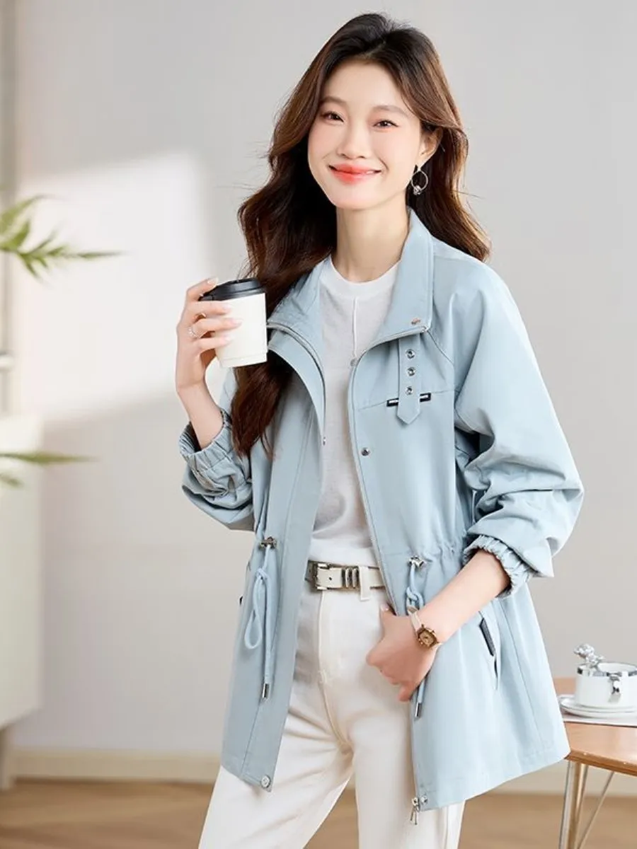 

Fashionable Drawstring Waist Jacket Women's Spring Autumn 2026 New Mom Anti-Aging Korean Loose Casual Stylish Mid-Length Set