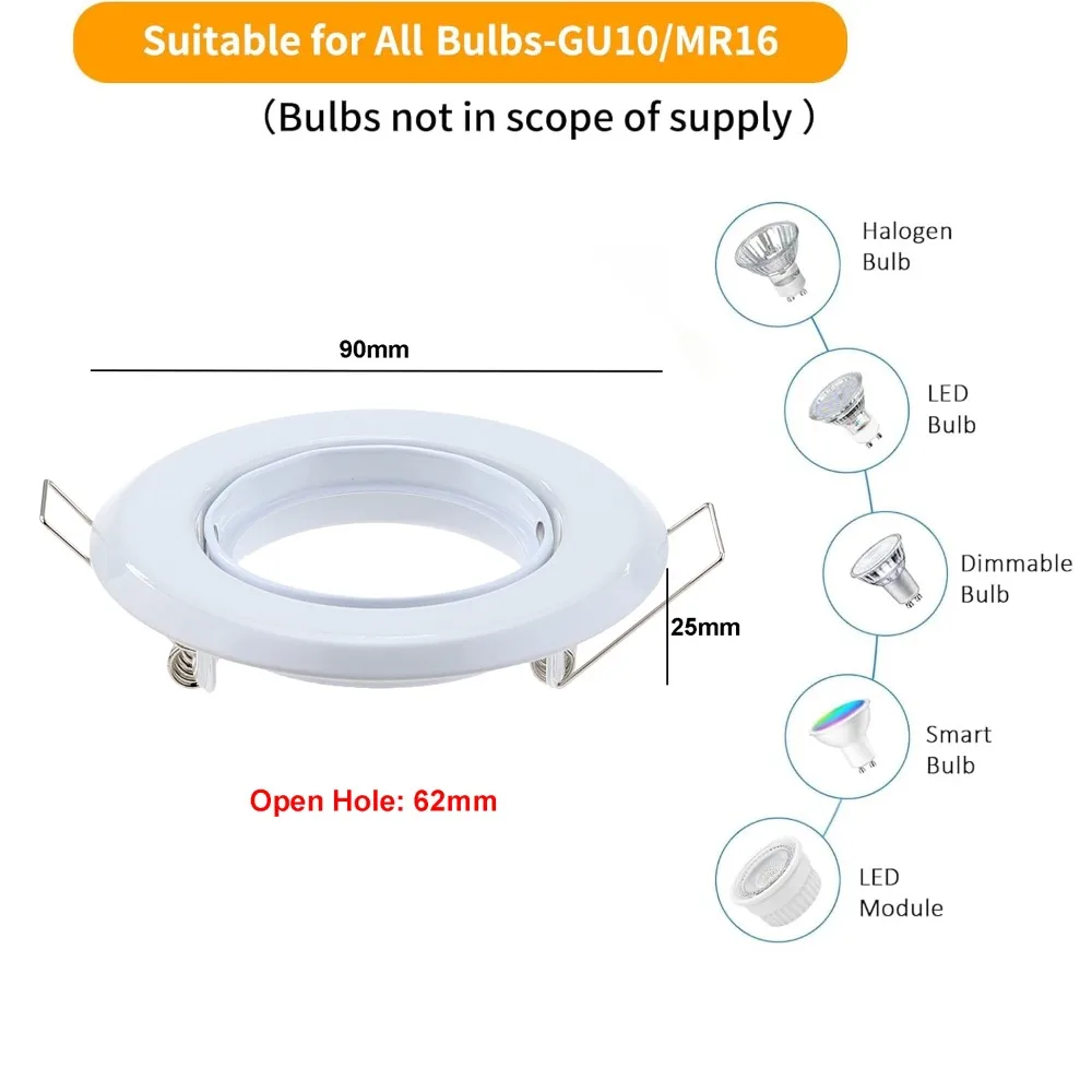 JOYINLED LED Spotlights Frame Adjustable Downlight LED Holders Cutout 62mm for MR16 GU10 Bulb Holder Recessed LED Spot Light