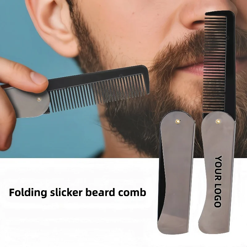 

【Logo Custom】50Pcs Customized Stainless Steel Folding Comb Portable Men's Hair Cutting Comb Hair Salon Packaging Tool