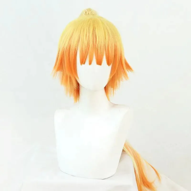 Qq28LQDemon Slayer Agatsuma Zenitsu sexo inverso Cosplay sintético largo recto Anime Coser Linda chica peluca Halloween Par