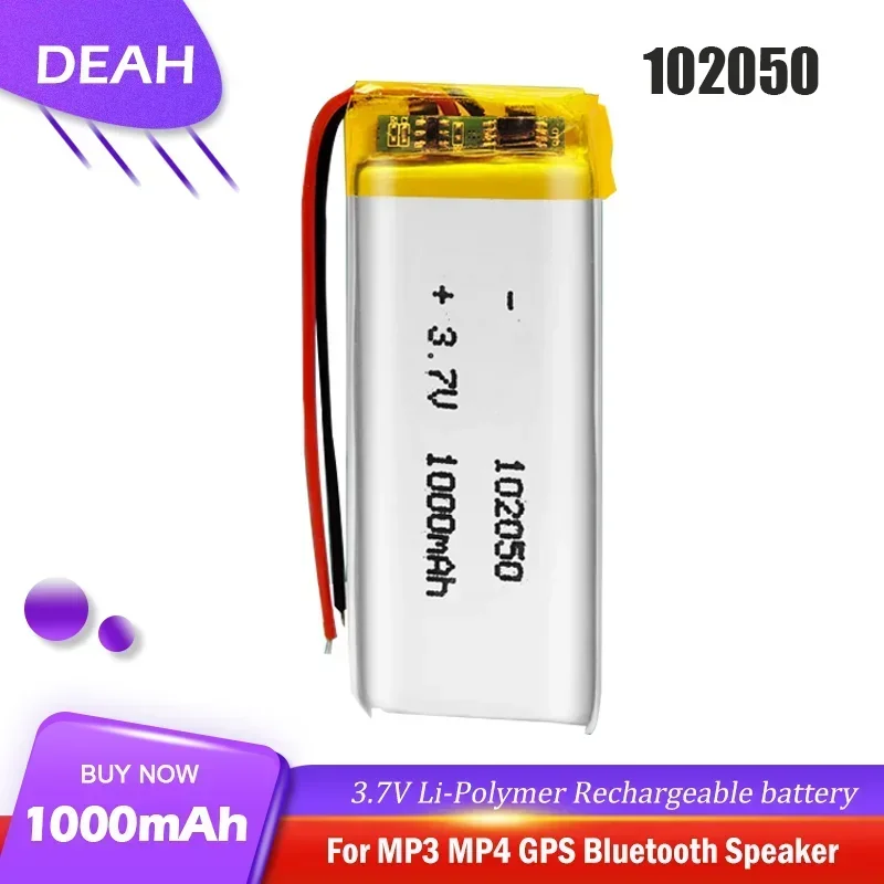 3.7V 1000mAh 102050 Lithium Polymer Rechargeable Battery For MP3 MP4 MP5 GPS DVD LED Light Beauty Instrument Bluetooth Speaker