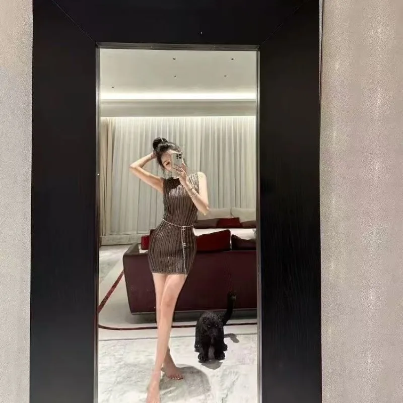 แขนกุด Slim ฤดูร้อนชุดใหม่ผู้หญิง Bodycon ถักชุดสั้น N711
