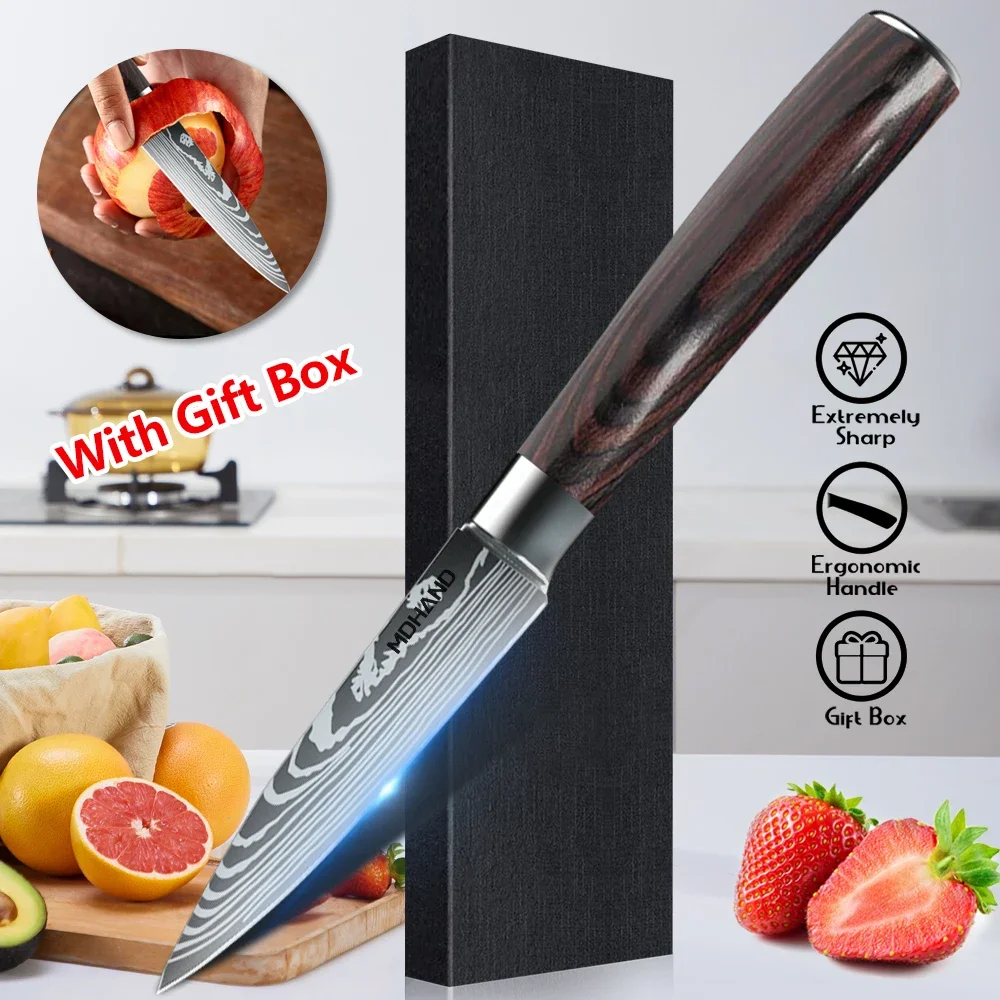 

Japanese Utility Knife 3.5 Inch Damascus Kitchen Petty Knife Razor Sharp Cutting Fruit Carving Chef's Paring Knives