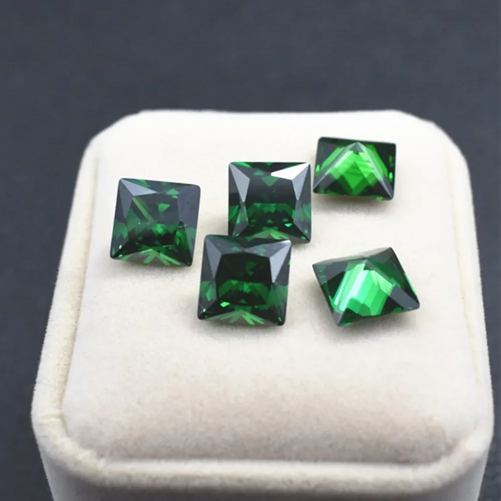 جودة عالية الزمرد الأميرة قطع الأحجار الكريمة مربع الأوجه متوسطة الأخضر الزمرد جوهرة ER052 #1