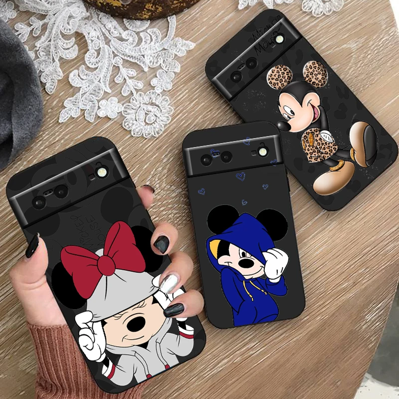 

Disney Mickey Minnie Mouse For Google Pixel 9 8 7A 7 6A 6 5A 5 4 4A XL 5G Black Silicon Shockproof Shell Back Phone Case