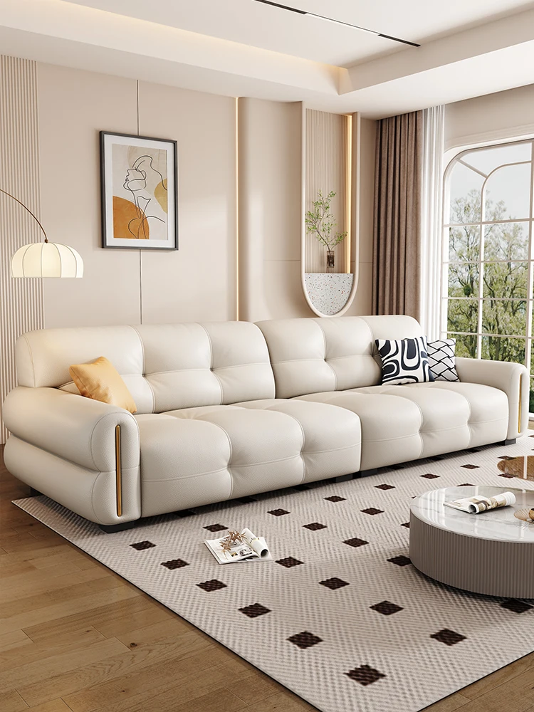 

Italian minimalist modern leather sofa size apartment living room light luxury straight row four or three sofa combination