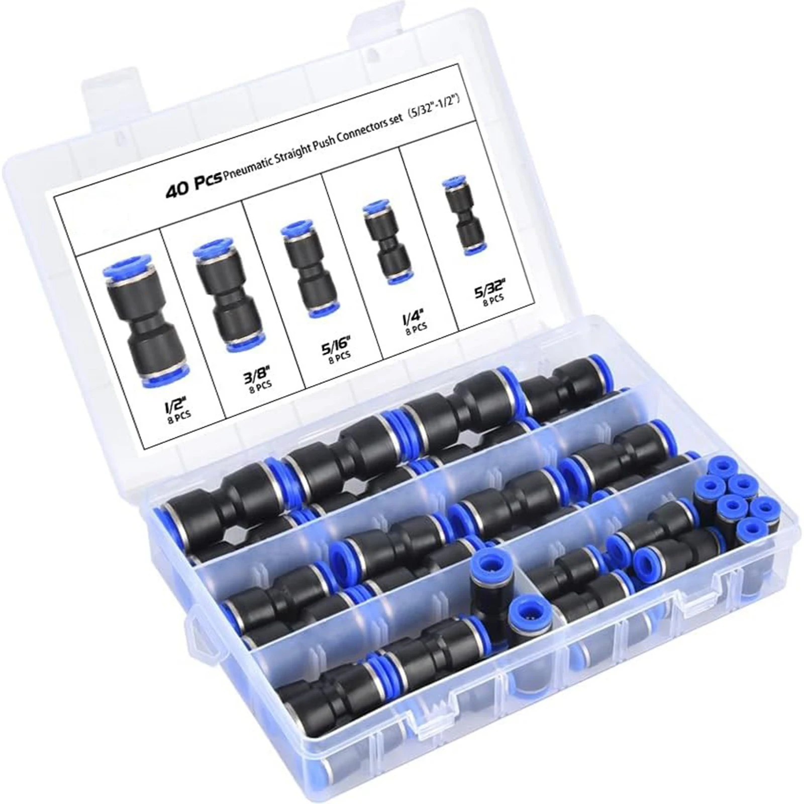 Air Hose Fittings Kit Includes 40Pcs of Quick Connect Pneumatic Connectors Compatible with Multiple Tube Sizes