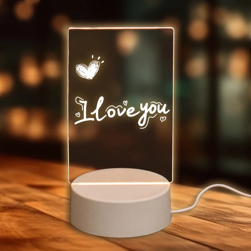 

Transparent LED Night Lights Erasable Write Message Board Calendar Desktop Ornaments Room Decoration Glowing Acrylic Night Light