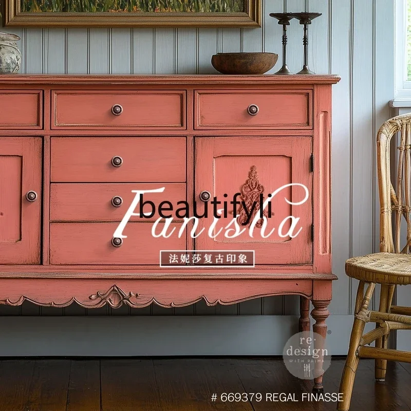 

A139 French solid wood dining side cabinet, retro style against the wall, tea and wine cabinet, American carved storage cabinet