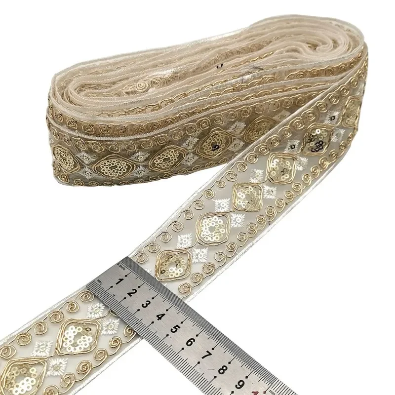 Sequins Lace Trims, Webbing, Embroidery Ribbons, Fabric for Dress, Bag, DIY Sewing Accessories, 1 Yards