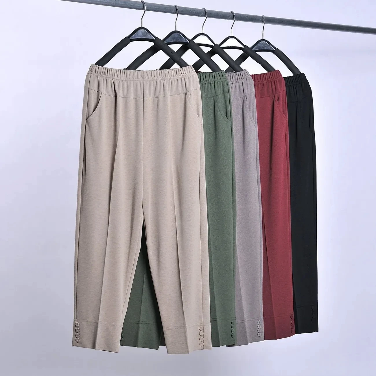 

New Middle Aged Old Women Summer Pants Thin Elastic Waist Loose Mother Pants Casual Female Straight Trousers Oversize