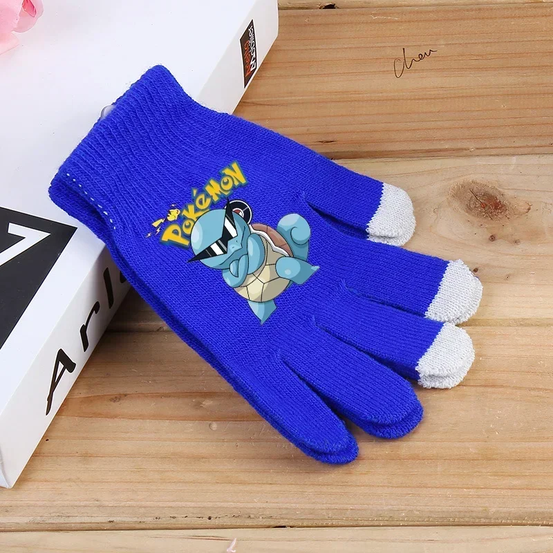 Pokemon Kawaii Gloves Pikachu Mewtwo Outdoor Cycling Ski Accessories Gloved Boys Anime Charmande Squirtle Winter Warm Kids Gift