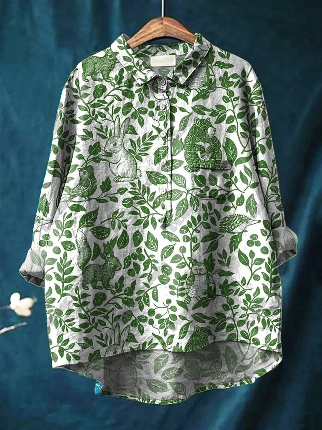 مطبوعات حيوانات كلاسيكية وجذابة مطبوعة ثلاثية الأبعاد للقمصان النسائية غير الرسمية والواسعة مع أزرار للنزهات غير الرسمية