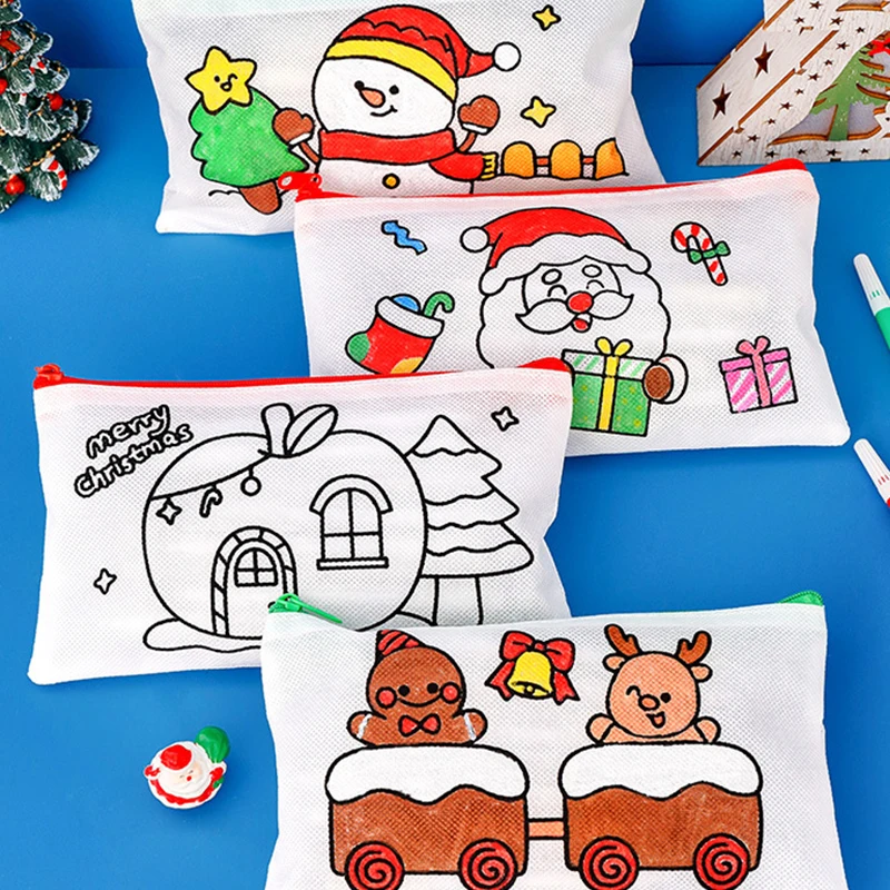 Creative Cartoon Graffiti Stationery Storage Bag Children Painting Toys Fashion DIY Coloring Non-woven Fabric Pen Case Gifts