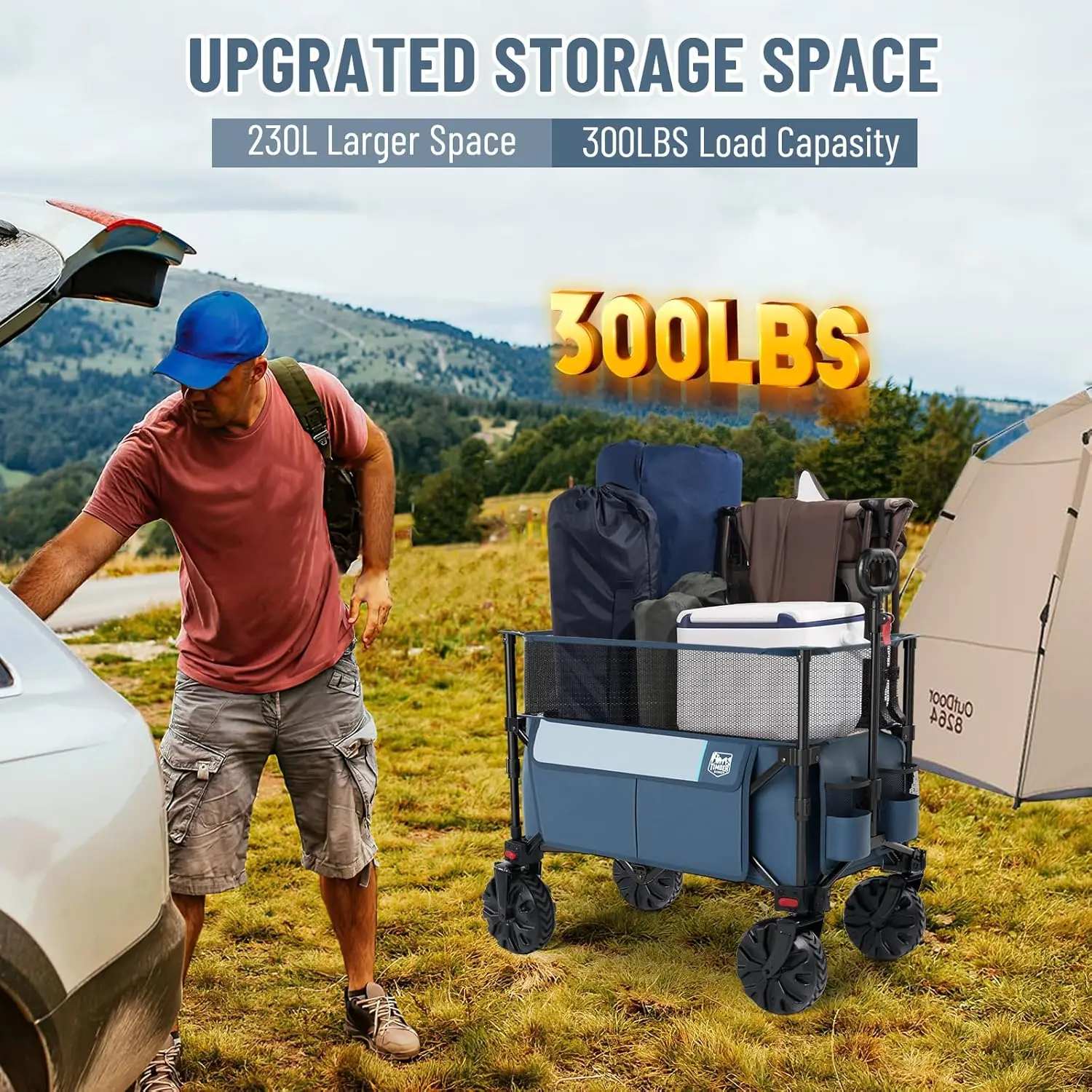 Chariot Pliable Extensible de 230l, Capacité de 300LBS