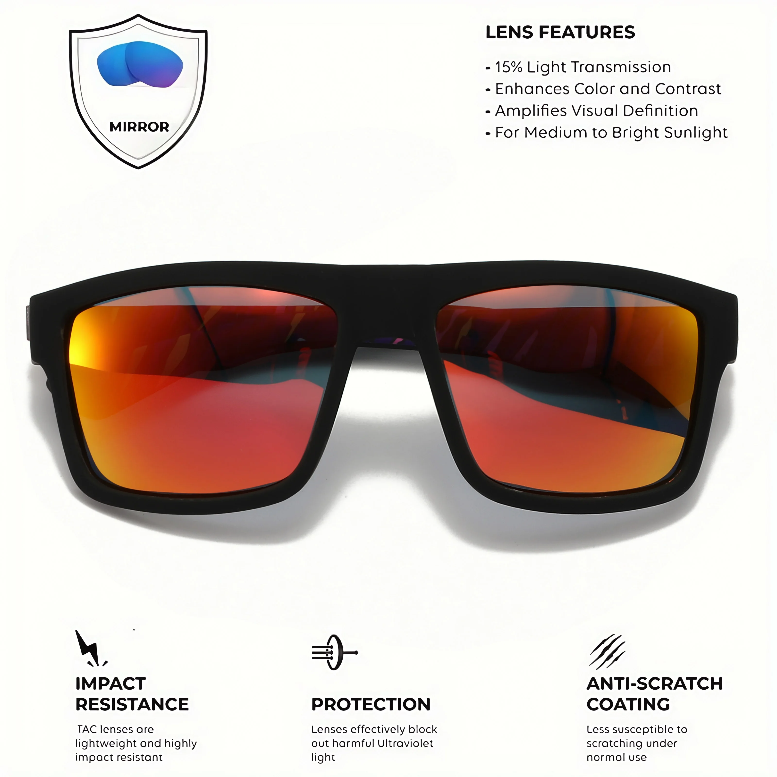 Premium Square Sports Polarized Sunglasses - Inner Temple Pattern, Comfort Fit for Cycling, Fishing, Beach & Leisure