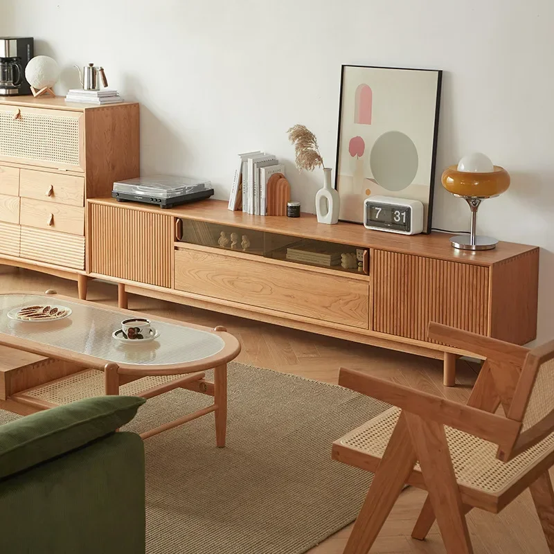 Nordic all solid wood TV cabinet, cherry wood Japanese simple log audio-visual cabinet, living room retro storage cabinet