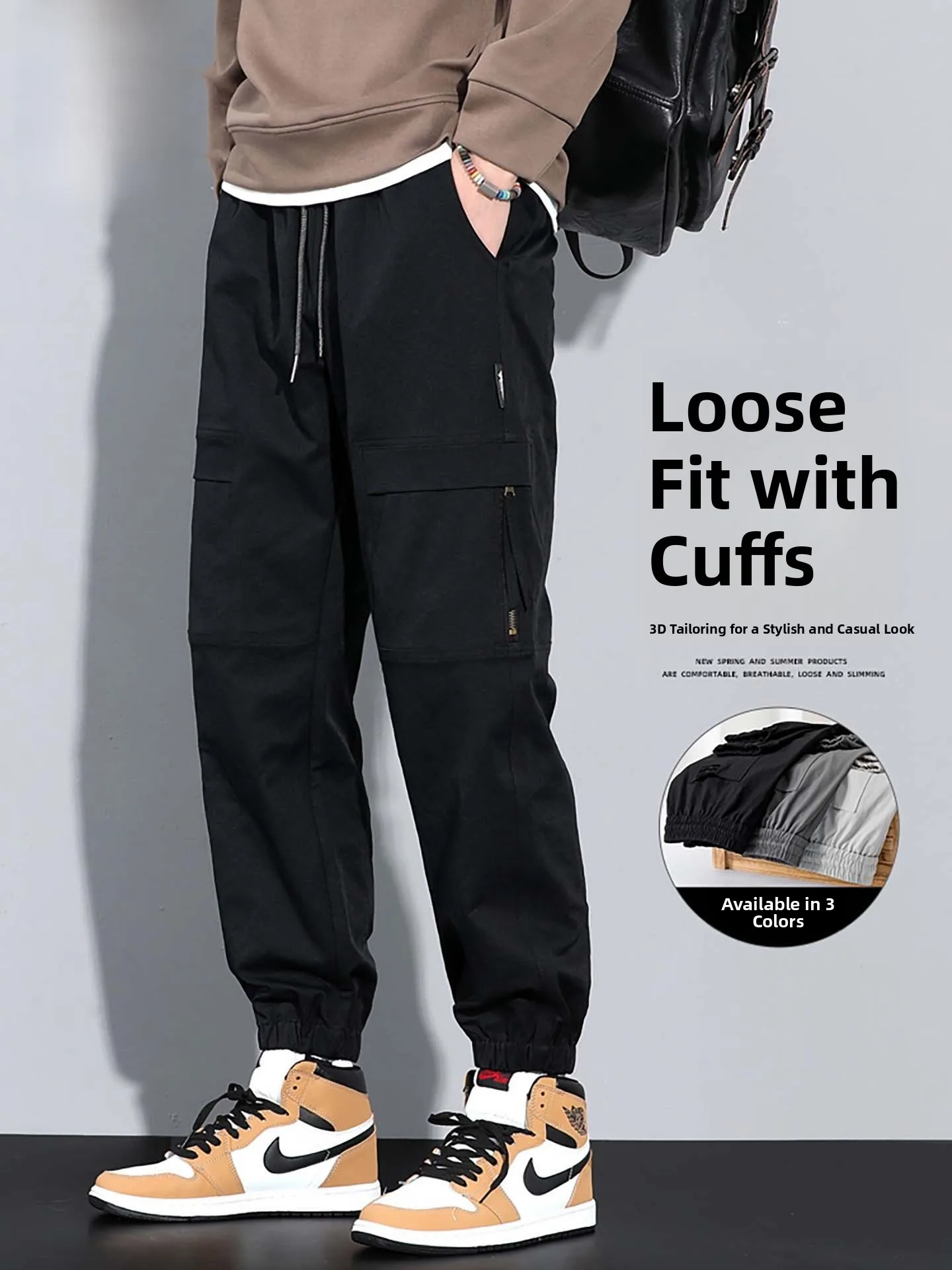 

Loose American Sle Men's Casual Pants Summer New Faion Harem Trousers Harajuku Loose Fit Spor Trendy Bla ey White