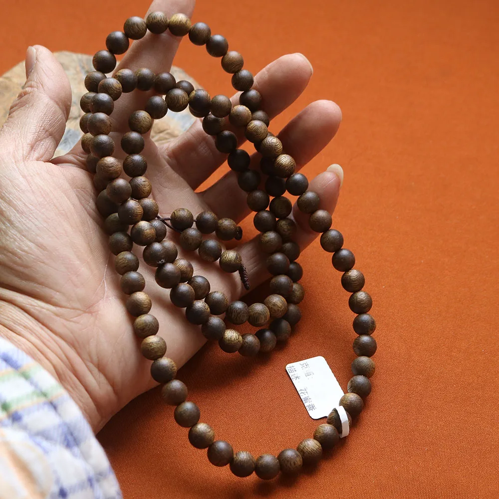 28g 8mm Natural Chinese Kynam Kyara Qi‑Nan Wood Wrist Necklace Ornament Decor Bracelet Buddha Prayer Mala Bangle Ladies Men Gift