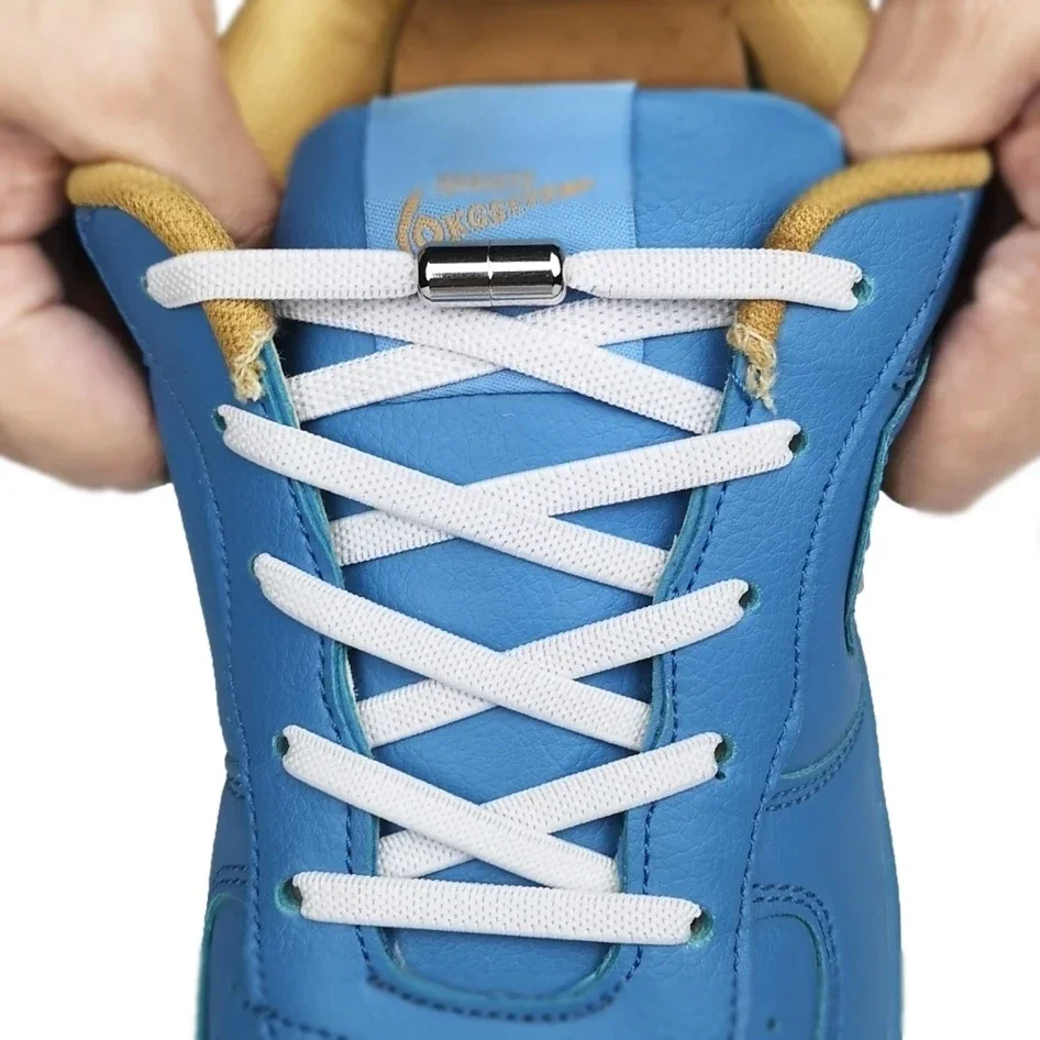 New Elastic No Tie Shoelaces Metal Lock Shoe Laces Without Ties Elastic Laces Sneaker Kids Adult 6MM Flat Shoelace for Shoes