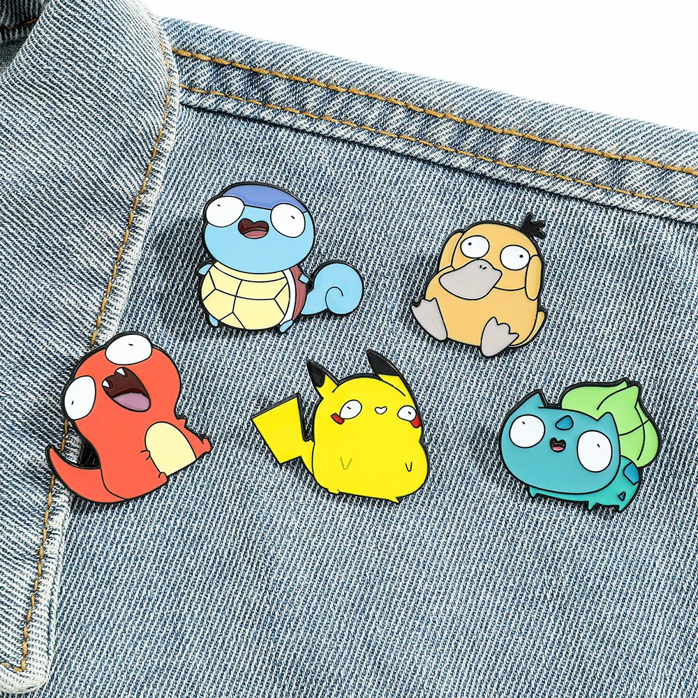 Pokemon Pikachu Brooch Action Anime Figures Charizard Bulbasaur Blastoise Psyduck Backpack Clothing Ornaments Cute Birthday Gift