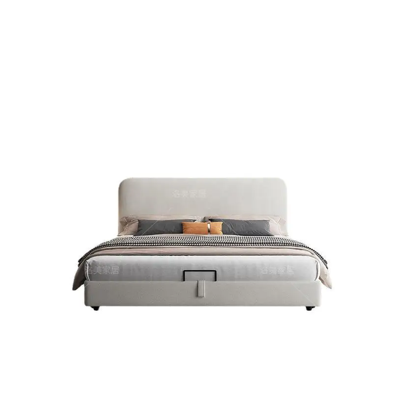 Europees houten hoofdeinde tweepersoonsbed Grijs Designer Full Size Frames Tweepersoonsbed Slaapkamer Kingsize verlicht 2-persoons meubelen