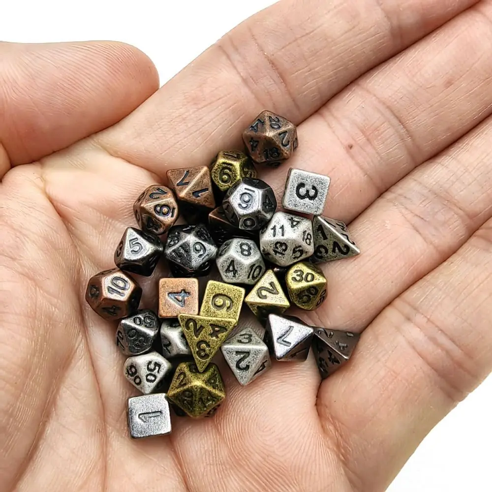 7Pcs/Set Metal Mini Archaized Board Game Dice Set Polyhedral Table Game Dice Role-Playing Party Kirsite RPG Dice