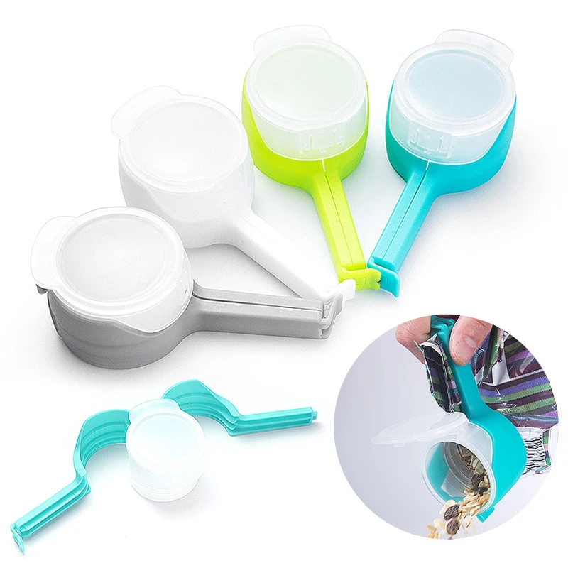 1pcs Food Storage Bag Sealing Clips Plastic Cap Sealer Clip With Pour Spouts Snack Candy Storage Fresh Clamp Kitchen Organizer