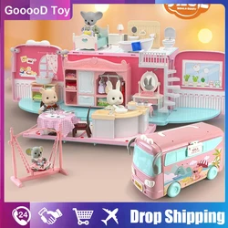 Dollhouse Koala Diary Girl Play House Toy Diy Tour Bus Bedroom Dresser Dining Kitchen Bathroom Shop Pretend Family Toys Girls