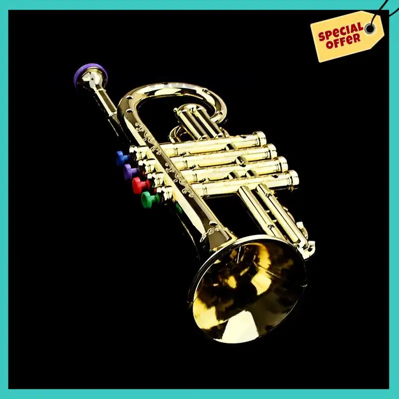 -ABJZ Trumpet Kids آلات النفخ التعليمية الموسيقية ABS Gold Trumpet مع 4 مفاتيح ملونة للأطفال