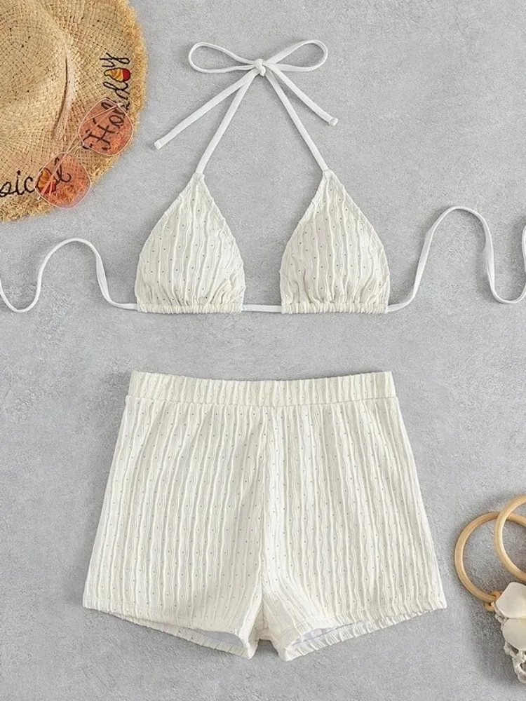 High Waist Bikini 2023 Woman White Swimsuit Women Swimwear with Shorts Bikinis Set Bathing Suits Beachwear Summer Swim Suits