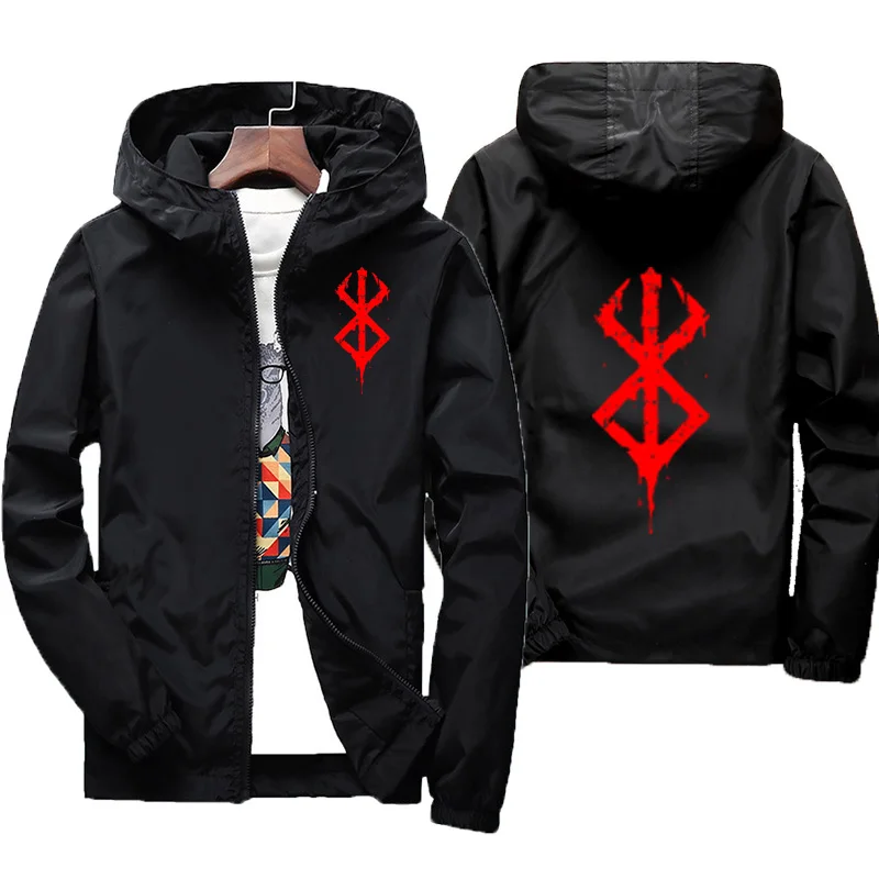 Anime Berserk Spring And Autumn Brand Men's Windproof Zipper Jacket Casual High Quality Hooded Baseball Jacket Outdoor Sports