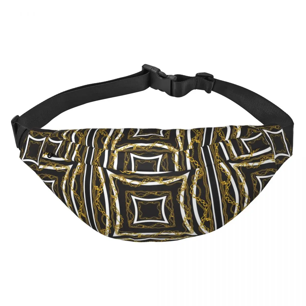 

Baroque Prints Greek Ornament GoldenMeander Meandros Fanny Bag Custom Sling Crossbody Waist Pack Running Phone Money Pouch