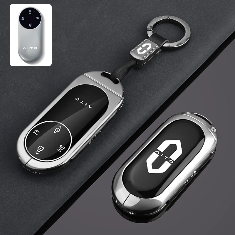 

Zinc alloy leather Car Smart Remote Key Case Full Cover Protection Shell Holder Fob for AITO M9 UItra MAX 2024 Auto Keychain