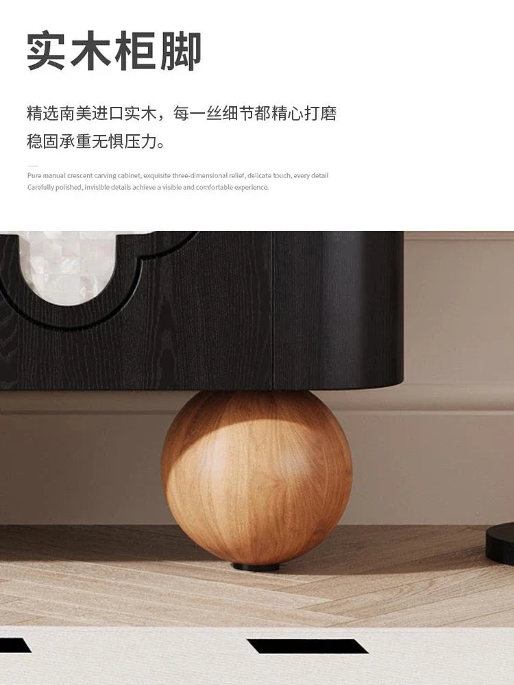Solid wood TV cabinet French retro black simple small apartment living room audio-visual cabinet four-leaf clover shell coffee t