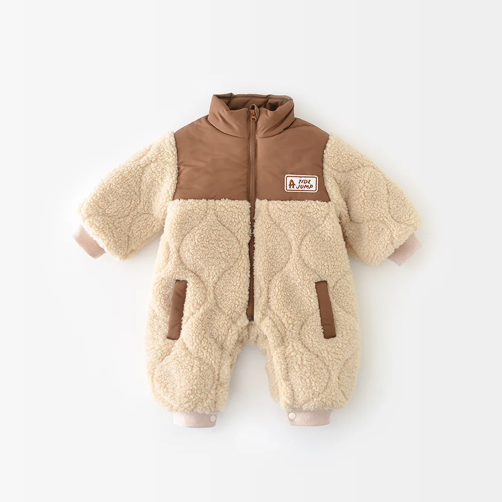 بدلة أطفال شتوية جديدة لعام 2025 بأكمام طويلة رومبير دافئ بالإضافة إلى مخمل سميك للأطفال الرضع والأولاد والبنات بدلة قفز من الصوف للأطفال الصغار #5