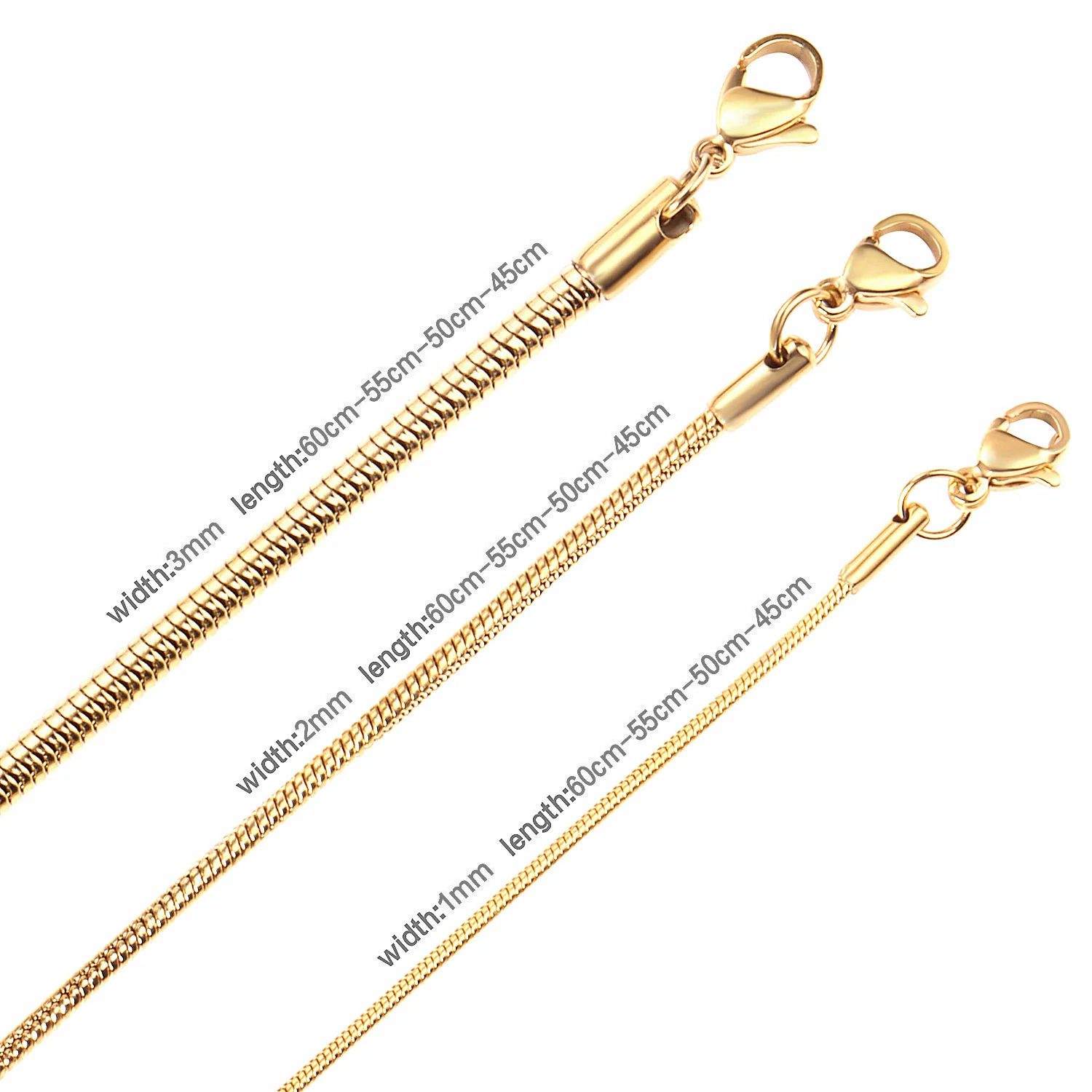 LUXUSTEEL 1pcs 1mm Golden Plated Snake Chains Necklaces No Fade Basic Jewelry Stainless Steel Necklace For Pendants DIY Choker