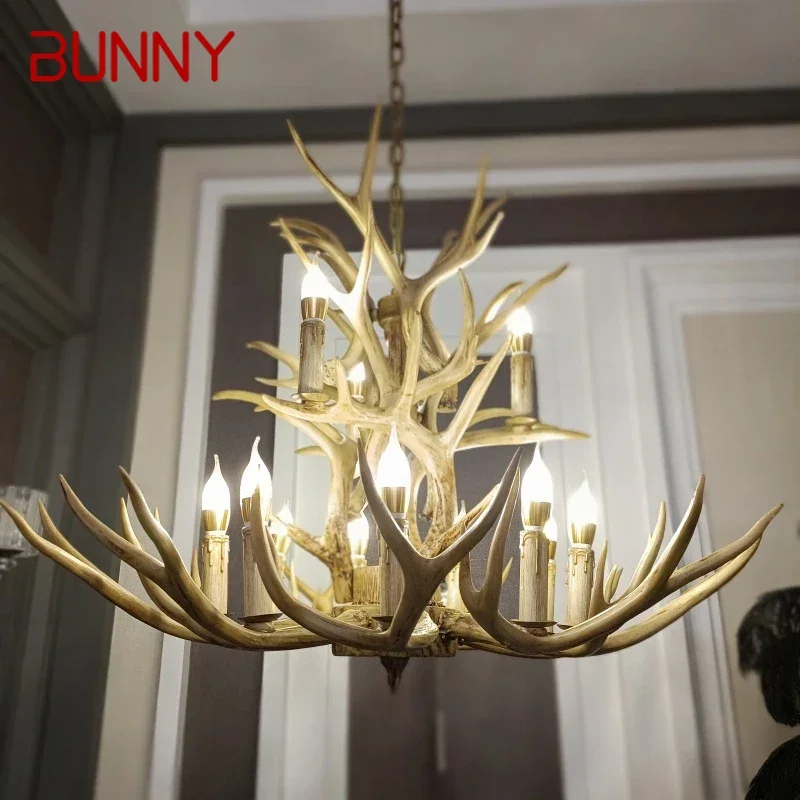 

BUNNY Nordic Antler Pendent Lamp American Retro Living Room Dining Room Villa Coffee Shop Clothing Store Decoration Chandelier