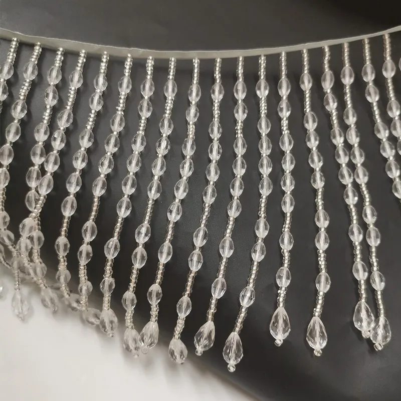 

Прозрачная хрустальная бахрома шириной 14 см, кристально прозрачная бахрома из бисера, абажур для костюма кутюр, сумка с кисточкой из бисера