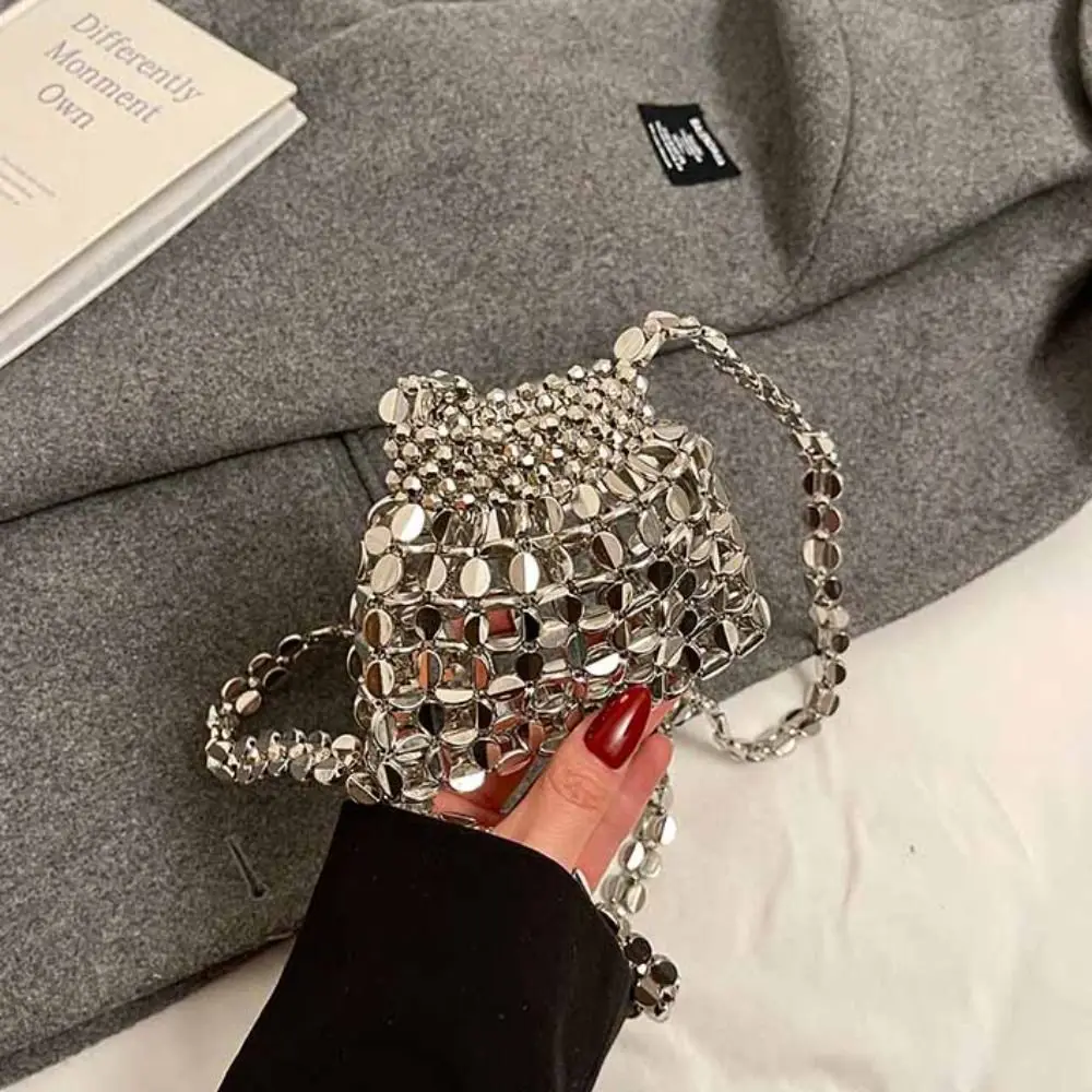 Torebka wieczorowa z cekinami, elegancka torebka pod pachę, błyszcząca torebka na ramię, mini torebka, pleciona torebka z koralikami, torebka crossbody na wesele