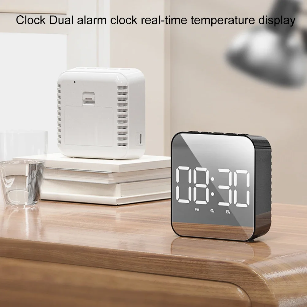 Mirror Digital Alarm Clock LED Display Snooze Wake Silent Calendar Temperature Desktop Dimmable Electronic Desk Clock Home Decor