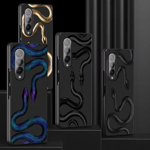 삼성 갤럭시 Z 폴드 3 Z폴드 4 Z 폴드 5 Z폴드 6 5G 휴대폰 케이스, 스네이크 로즈 스컬 블랙 충격 방지 케이스 커버 