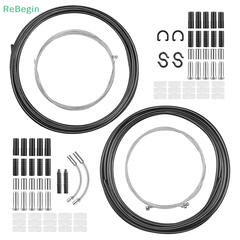 Bike Brake Cable Kit, Bicycle Shift Derailleur Cable Housing With End Caps, V Brake Noodle Cable, C-Clip, S-Hooks Durable