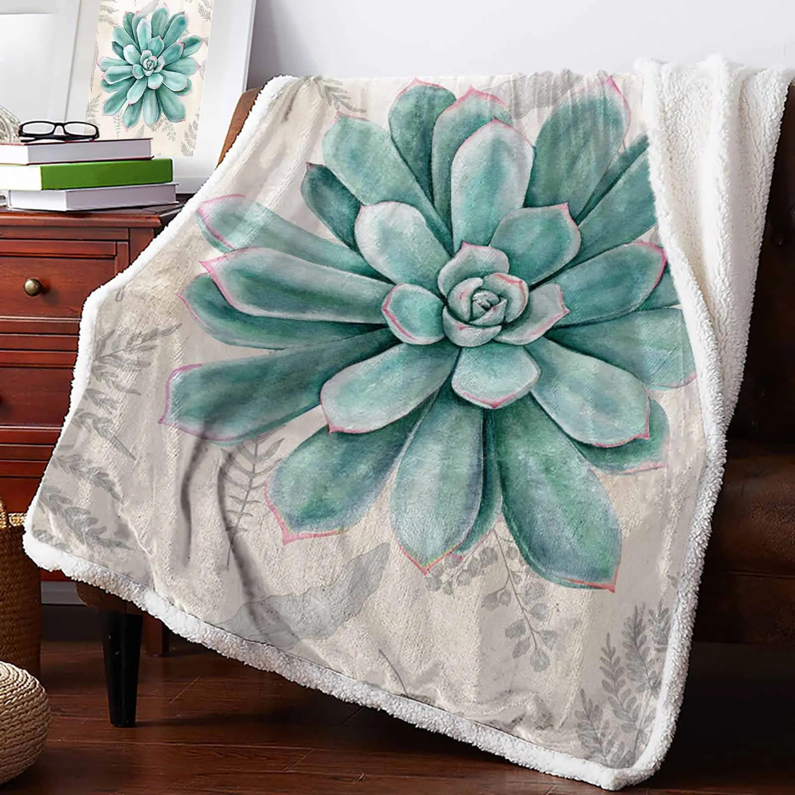 

Vintage Succulents Cashmere Blanket Warm Winter Soft Throw Blankets for Beds Sofa Wool Blanket Bedspread