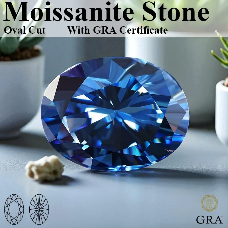 

NEW Oval Cut Moissanite Stone With Certificate Sapphire Blue Loose Gemstone For Jewelry Diy Making With Certificate